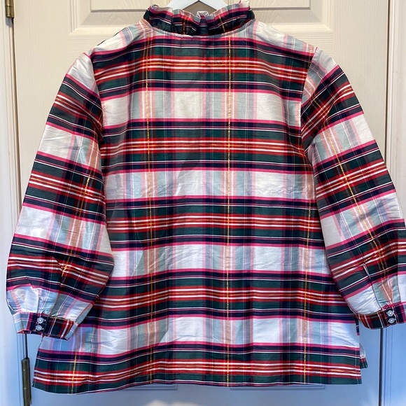 NWOT Crown & Ivy Ruffle Neck Plaid Top - Picture 2 of 7